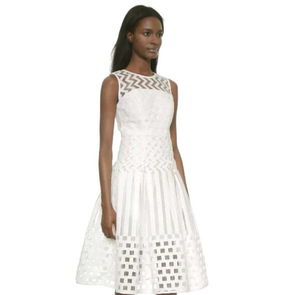 SOLD ‼️ $750.00 NWT Milly Women's Dress Illusion Filament Pleat White 6 S - Picture 1 of 11